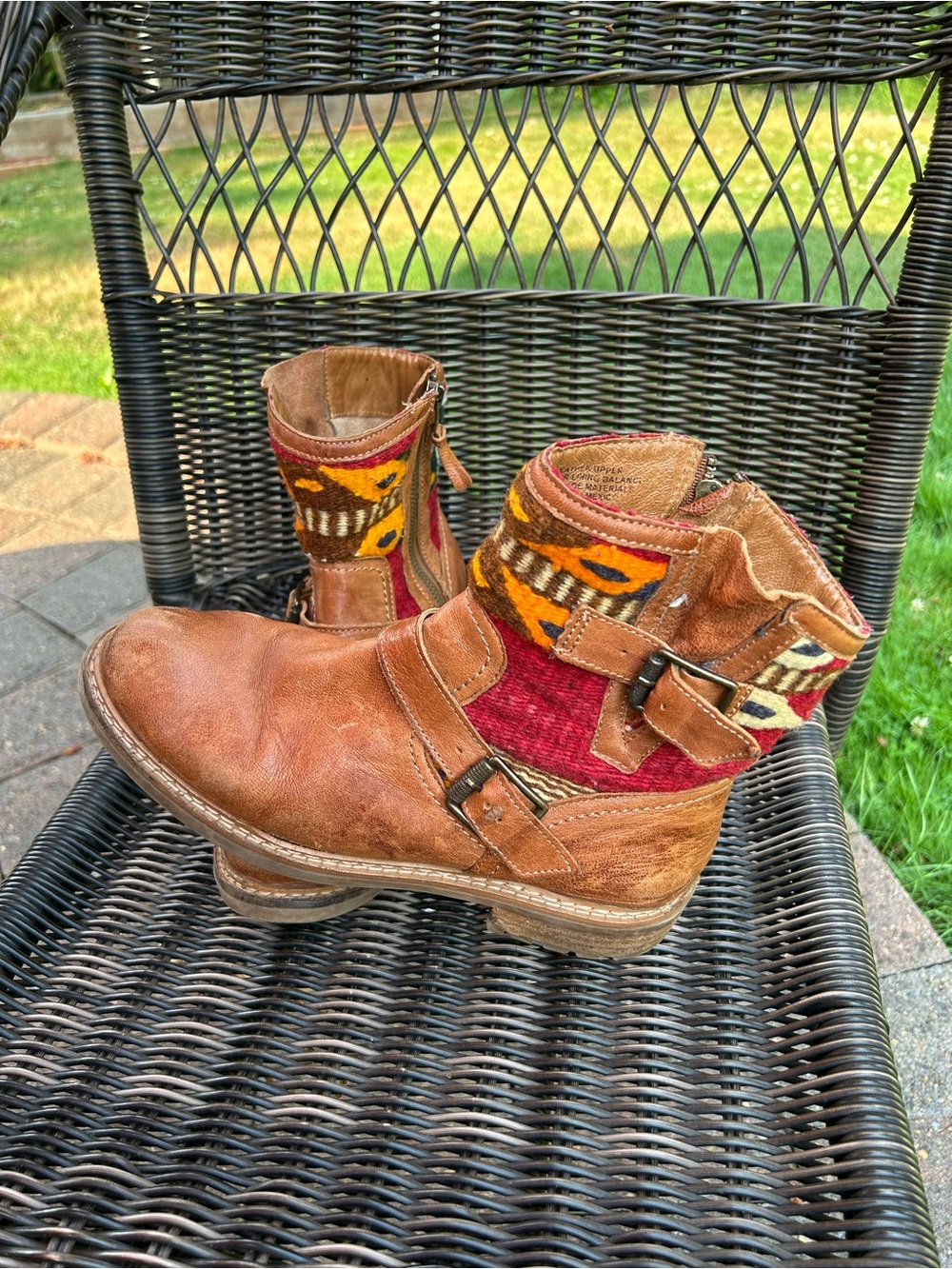 Sofft Tan Leather Bohi Boots with Aztec Woven Shaft adjustable sides side zipp - Picture 2 of 10